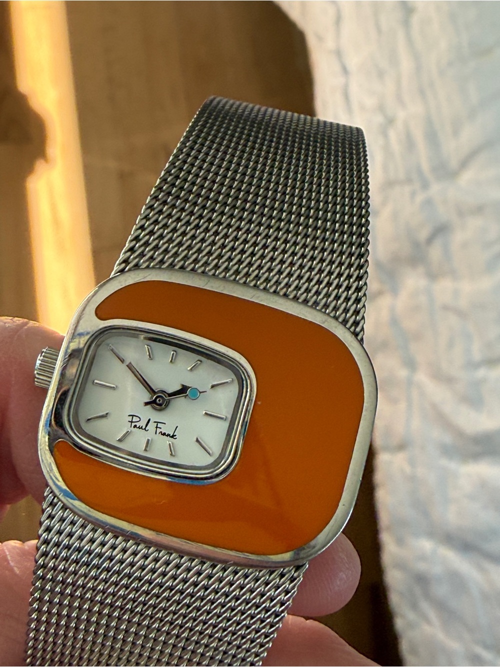 Paul Frank Silver Mesh Watch with Orange Accent - Picture 2 of 3
